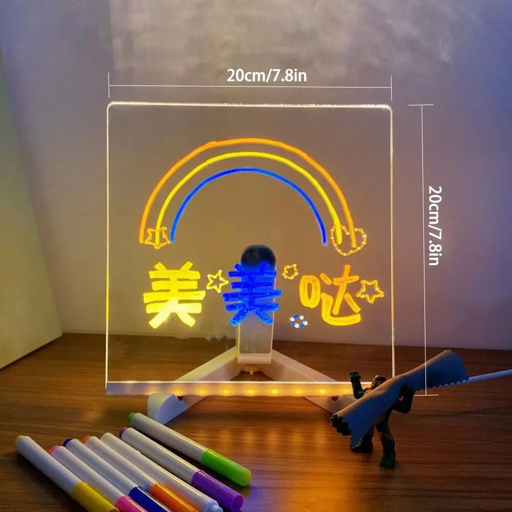 LED Note Board with Night Light Colorful 7 Pens DIY Acrylic Message Board Children‘S Drawing Board for Kids Birthday Gift